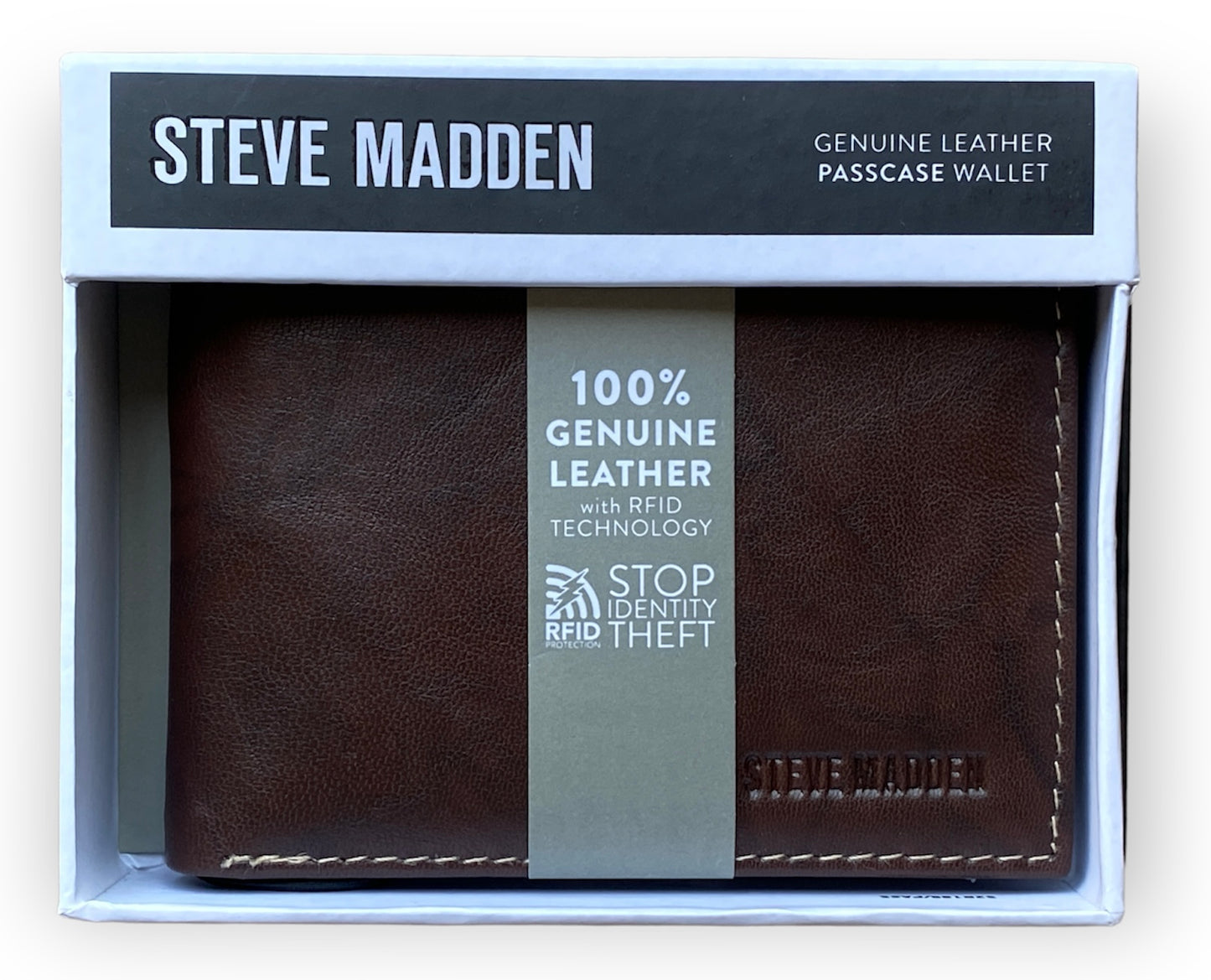 Steve Madden Billetera Passcase De Cuero Natural Con Rfid