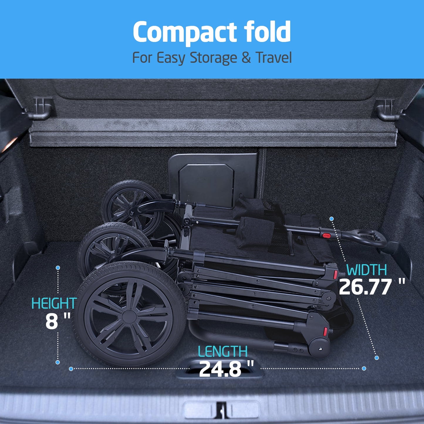 Carro todoterreno para niños pequeños con capota, organizador para padres, manillar ajustable y 2 portavasos